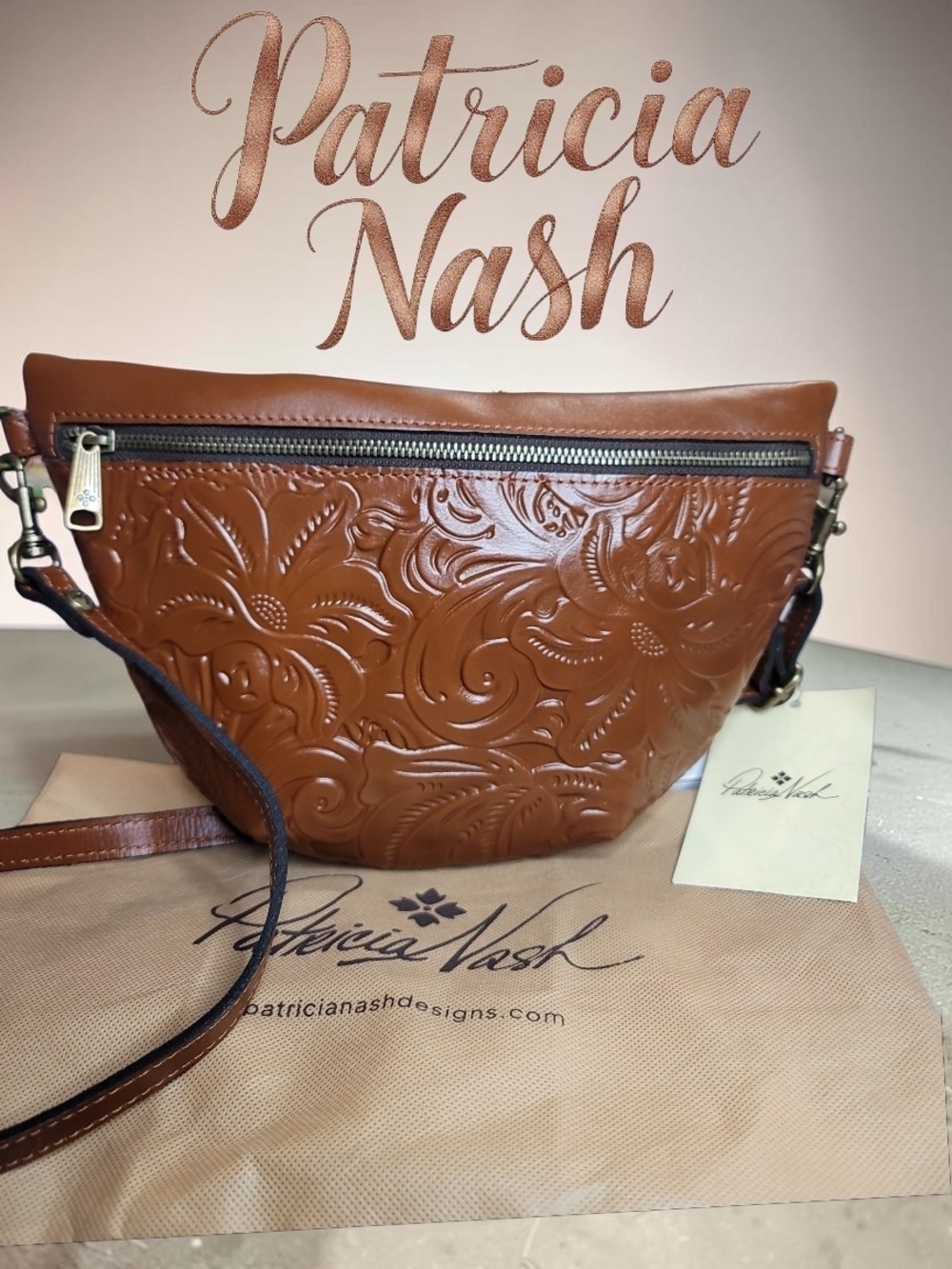 Patricia Nash Tinchi Tooled Leather Convertible Belt Bag/Crossbody Florence NWT